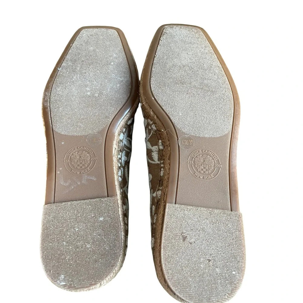 Vince Camuto Women Espadrille Flats Embroidered Floral Square Toe Tan Brown 6.5